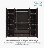 Sivom furniture SIVOM Oliver Multipurpose 4 Door Closet Engineered Wood 4 Door Wardrobe for Modern Homes | Elegant Design & Premium Finish