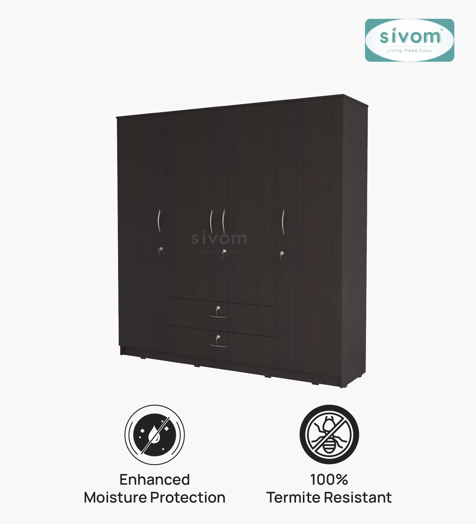 Sivom furniture SIVOM Oliver Multipurpose 4 Door Closet Engineered Wood 4 Door Wardrobe for Modern Homes | Elegant Design & Premium Finish