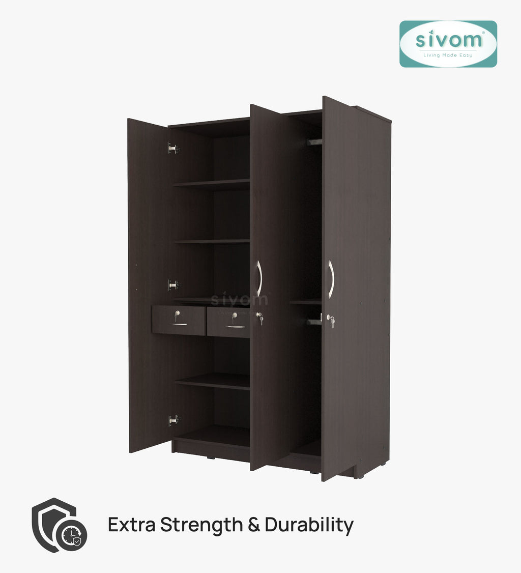 Sivom SIVOM Oliver Multipurpose 3 Door Wardrobe / Spacious Shelves with Hanging Rail Engineered Wood 3 Door Wardrobe for Modern Homes | Elegant Design & Premium Finish