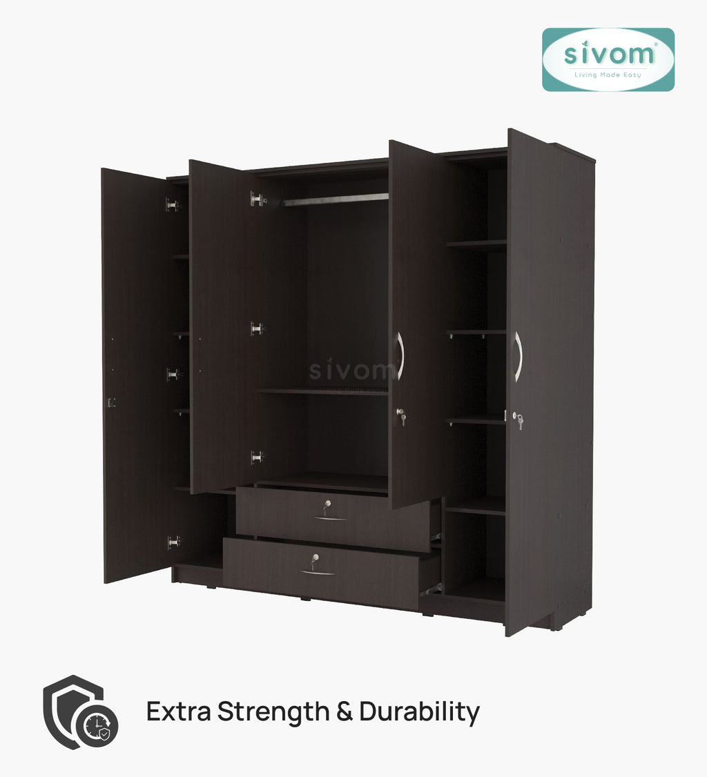 Sivom furniture SIVOM Oliver Multipurpose 4 Door Closet Engineered Wood 4 Door Wardrobe for Modern Homes | Elegant Design & Premium Finish