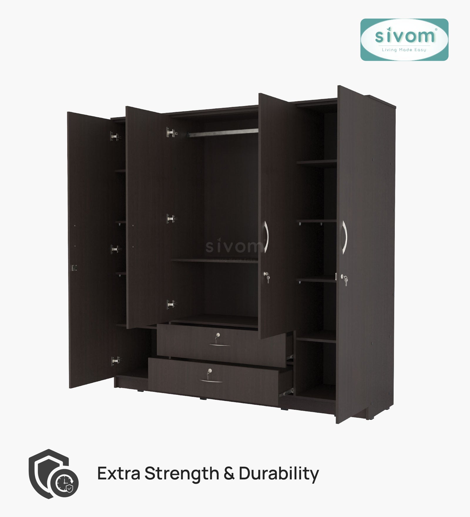 Sivom furniture SIVOM Oliver Multipurpose 4 Door Closet Engineered Wood 4 Door Wardrobe for Modern Homes | Elegant Design & Premium Finish