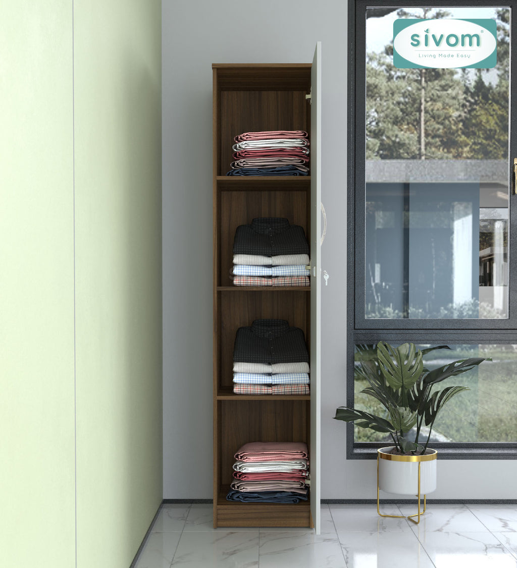 Sivom SIVOM Oliver Multipurpose 1 Door Wardrobe / Spacious 4 Shelves Engineered Wood 1 Door Wardrobe for Modern Homes | Elegant Design & Premium Finish