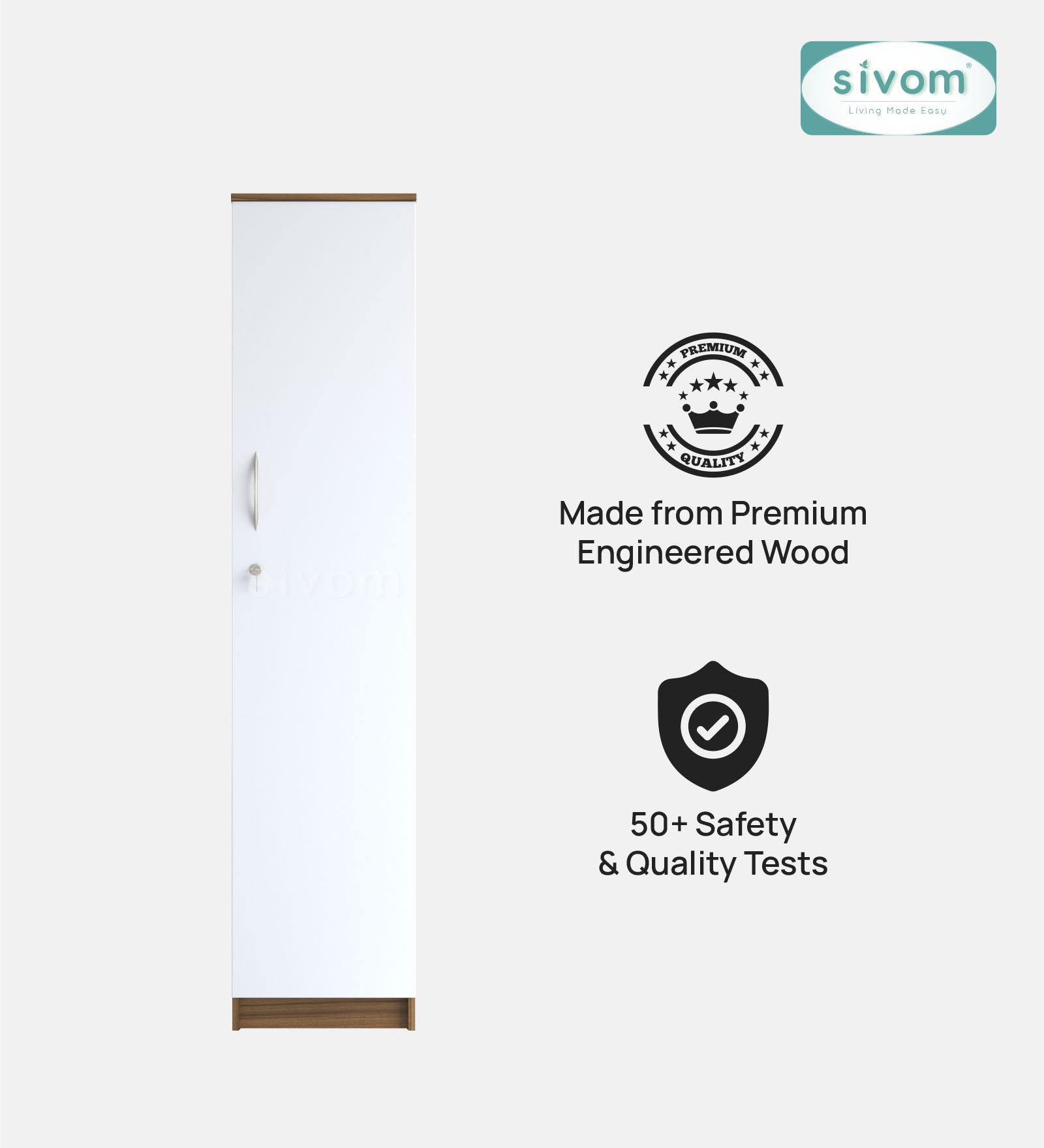 Sivom SIVOM Oliver Multipurpose 1 Door Wardrobe / Spacious 4 Shelves Engineered Wood 1 Door Wardrobe for Modern Homes | Elegant Design & Premium Finish