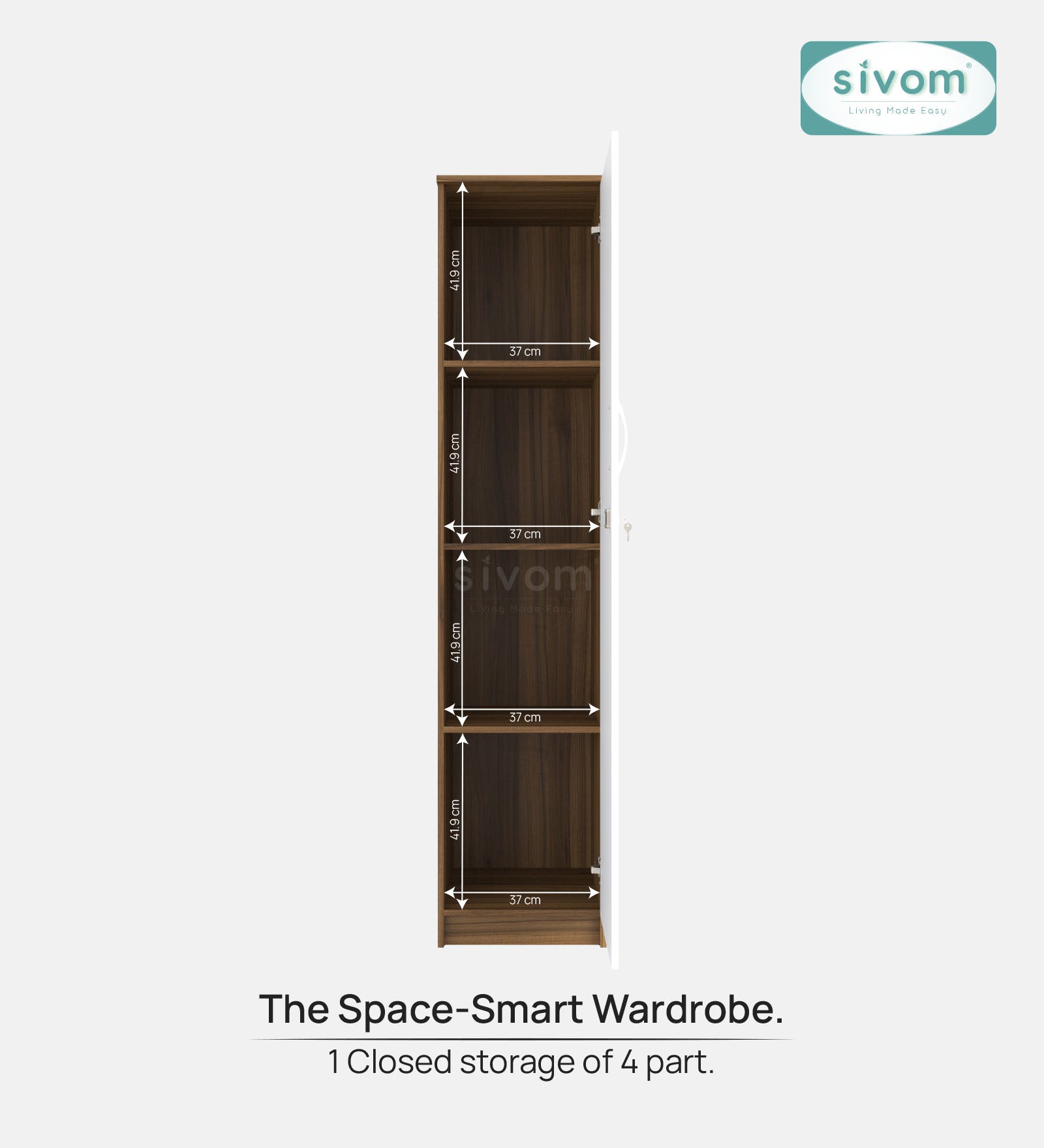 Sivom SIVOM Oliver Multipurpose 1 Door Wardrobe / Spacious 4 Shelves Engineered Wood 1 Door Wardrobe for Modern Homes | Elegant Design & Premium Finish