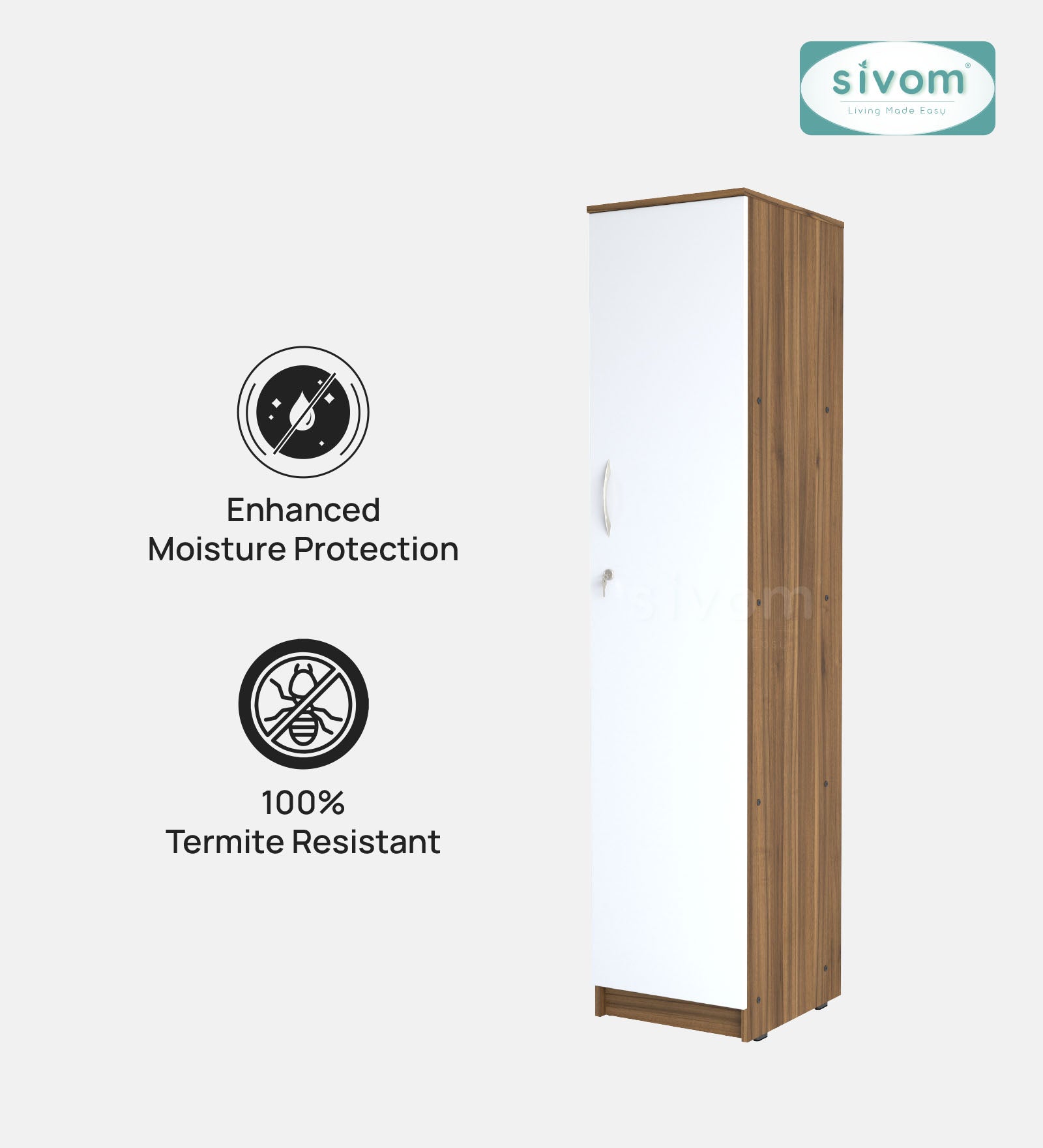 Sivom SIVOM Oliver Multipurpose 1 Door Wardrobe / Spacious 4 Shelves Engineered Wood 1 Door Wardrobe for Modern Homes | Elegant Design & Premium Finish