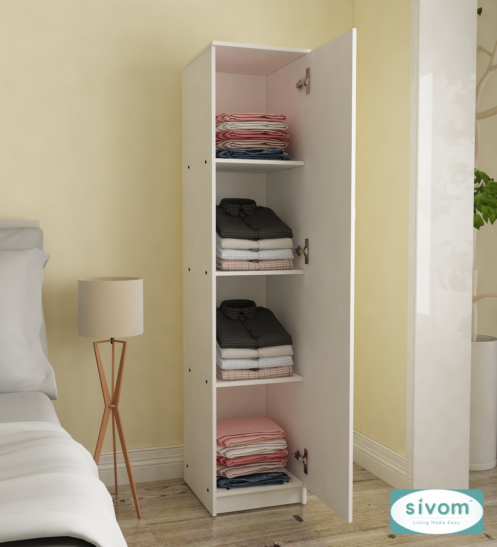 Sivom SIVOM Oliver Multipurpose 1 Door Wardrobe / Spacious 4 Shelves Engineered Wood 1 Door Wardrobe for Modern Homes | Elegant Design & Premium Finish