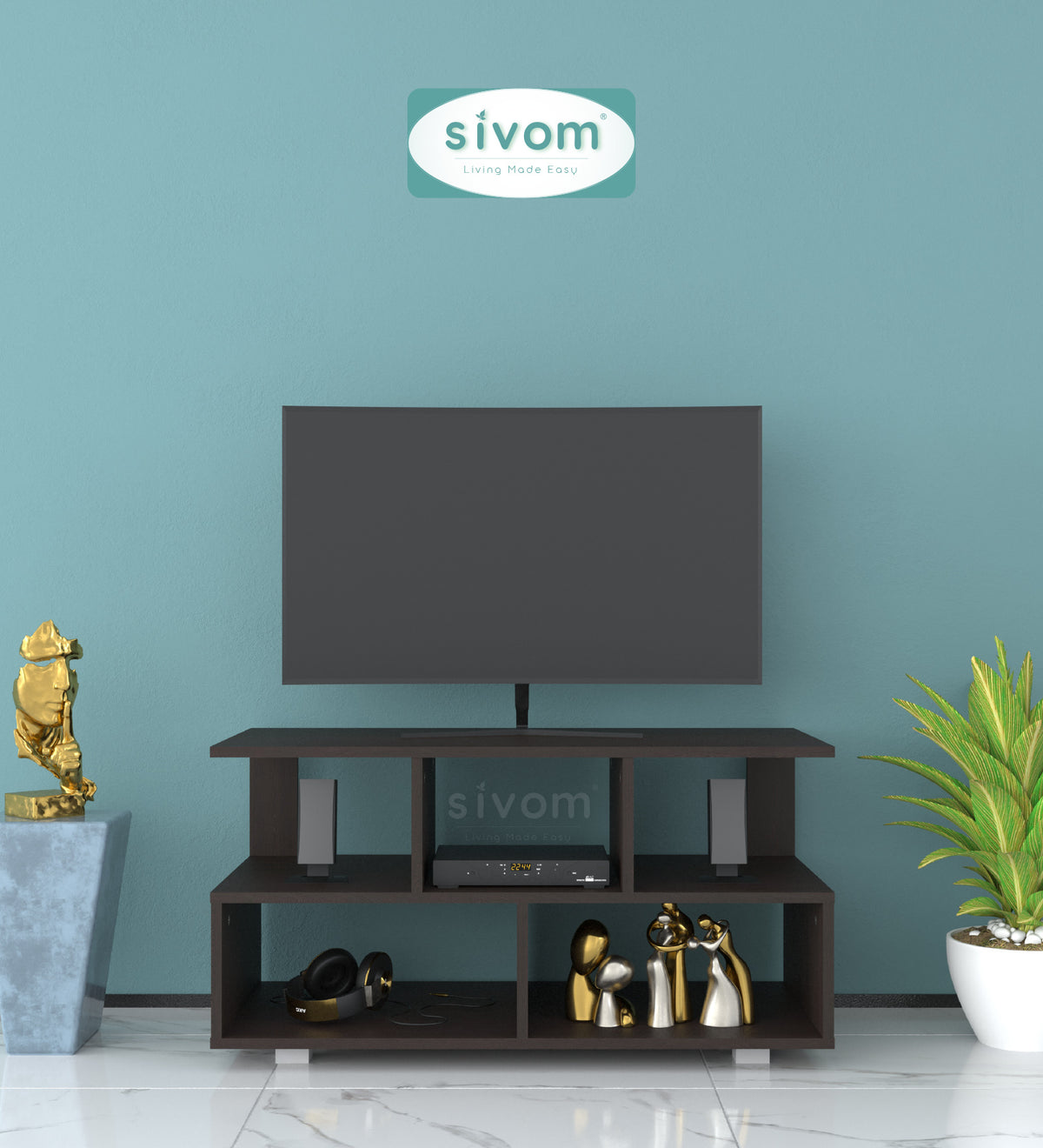 Sivom furniture SIVOM Olive Multipurpose TV Unit fits upto 43 inch with Storage Engineered Wood TV Entertainment Unit for Modern Homes | Elegant Design & Premium Finish