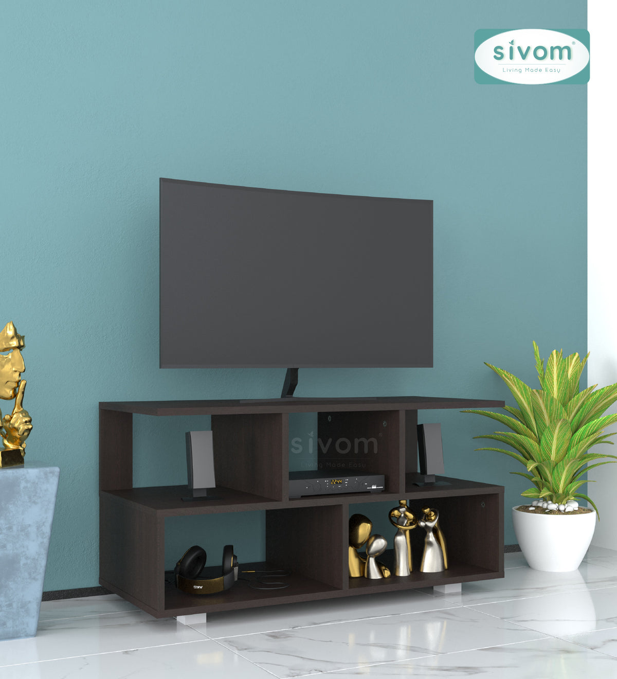 Sivom furniture SIVOM Olive Multipurpose TV Unit fits upto 43 inch with Storage Engineered Wood TV Entertainment Unit for Modern Homes | Elegant Design & Premium Finish