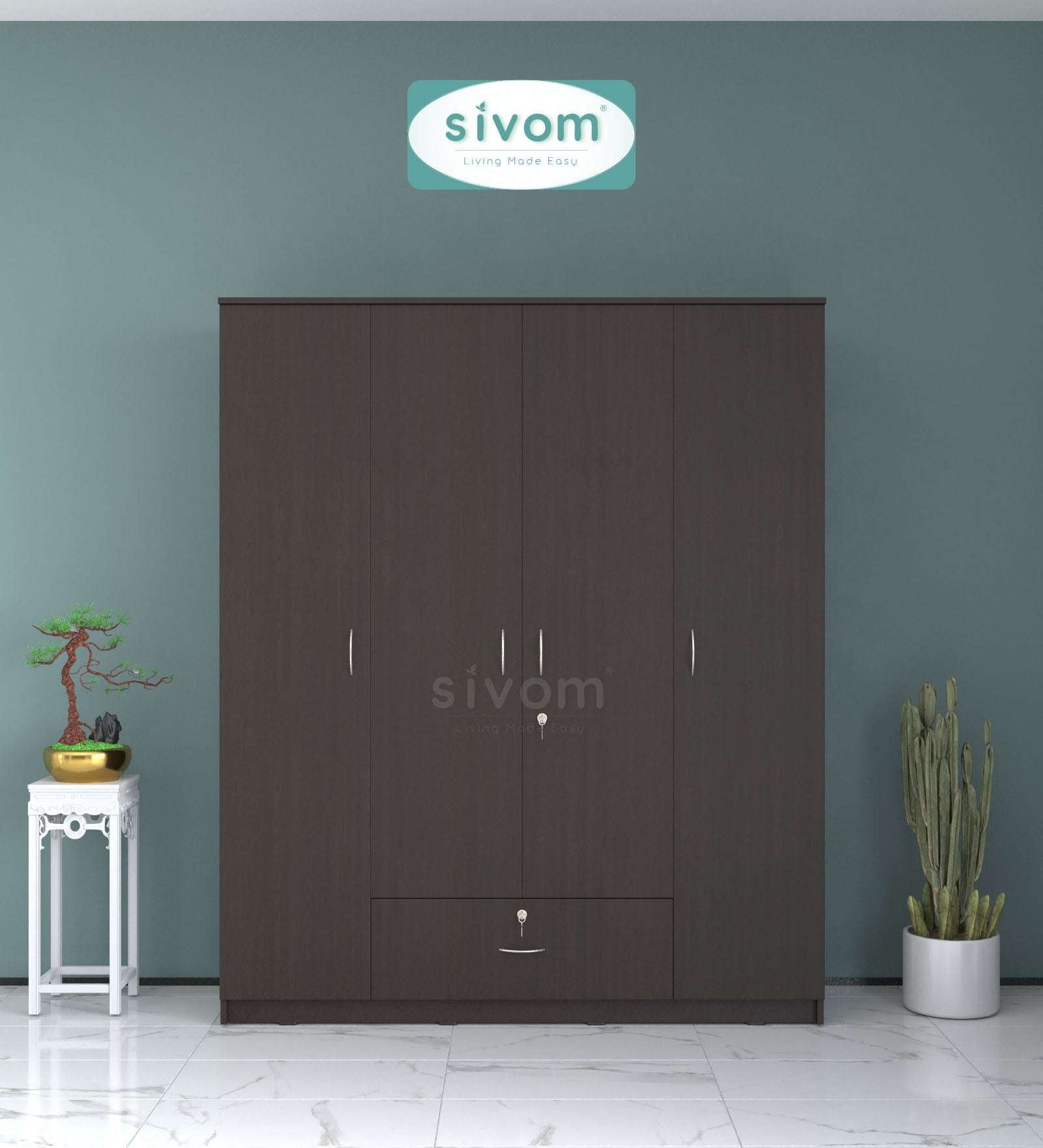 Sivom furniture SIVOM Oranch Multipurpose 4 Door Closet Engineered Wood 4 Door Wardrobe for Modern Homes | Elegant Design & Premium Finish