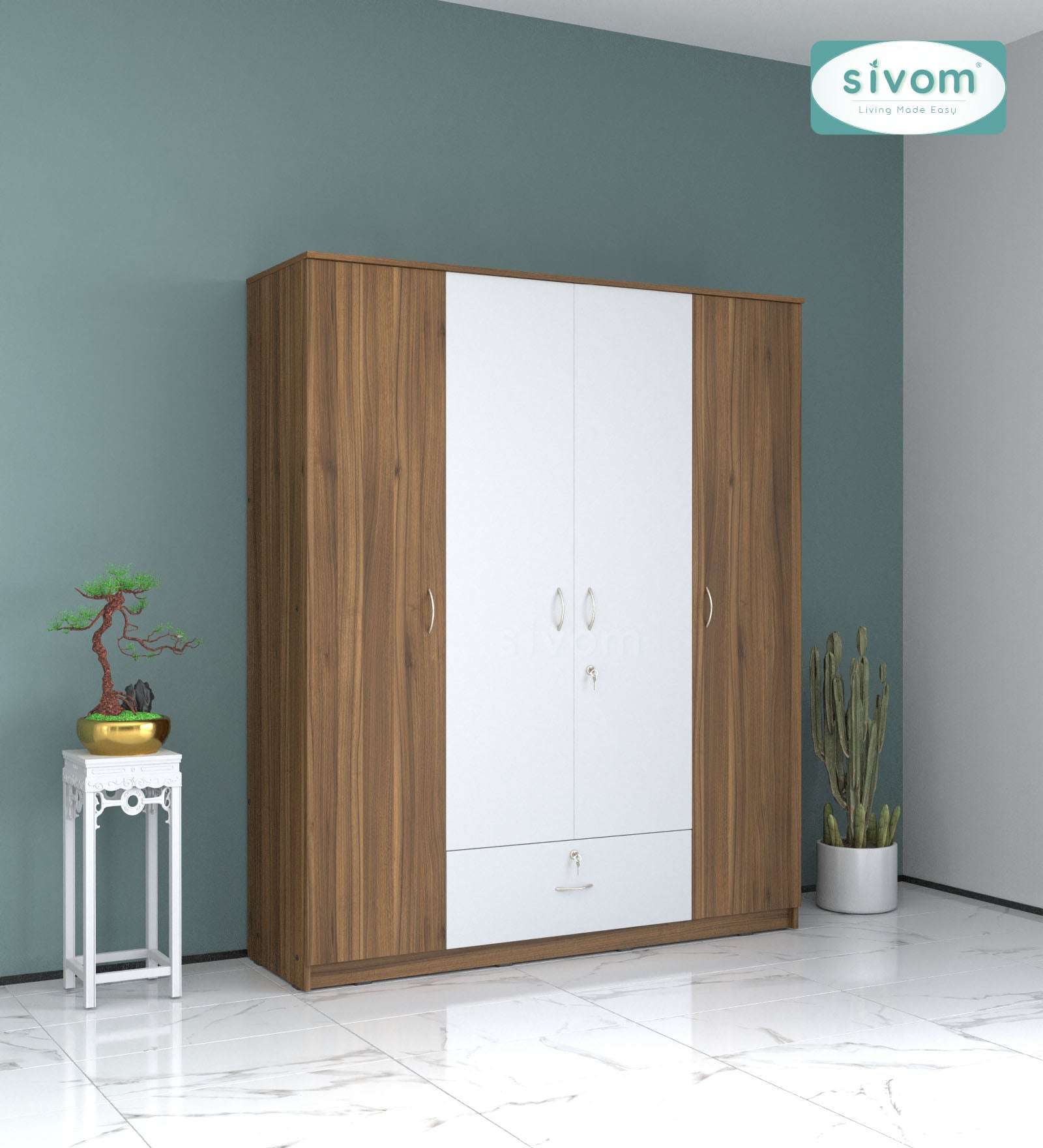 Sivom furniture SIVOM Oranch Multipurpose 4 Door Closet Engineered Wood 4 Door Wardrobe for Modern Homes | Elegant Design & Premium Finish