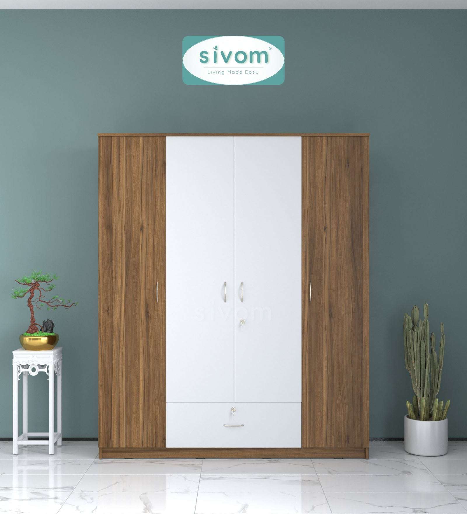 Sivom furniture SIVOM Oranch Multipurpose 4 Door Closet Engineered Wood 4 Door Wardrobe for Modern Homes | Elegant Design & Premium Finish