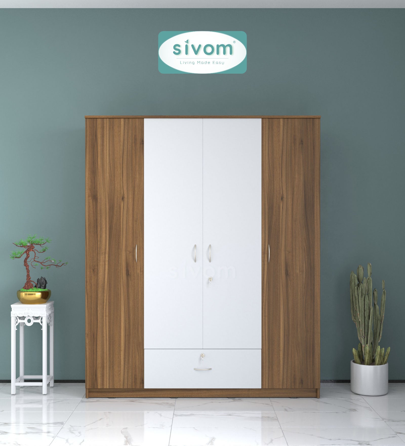 Sivom furniture SIVOM Oranch Multipurpose 4 Door Closet Engineered Wood 4 Door Wardrobe for Modern Homes | Elegant Design & Premium Finish