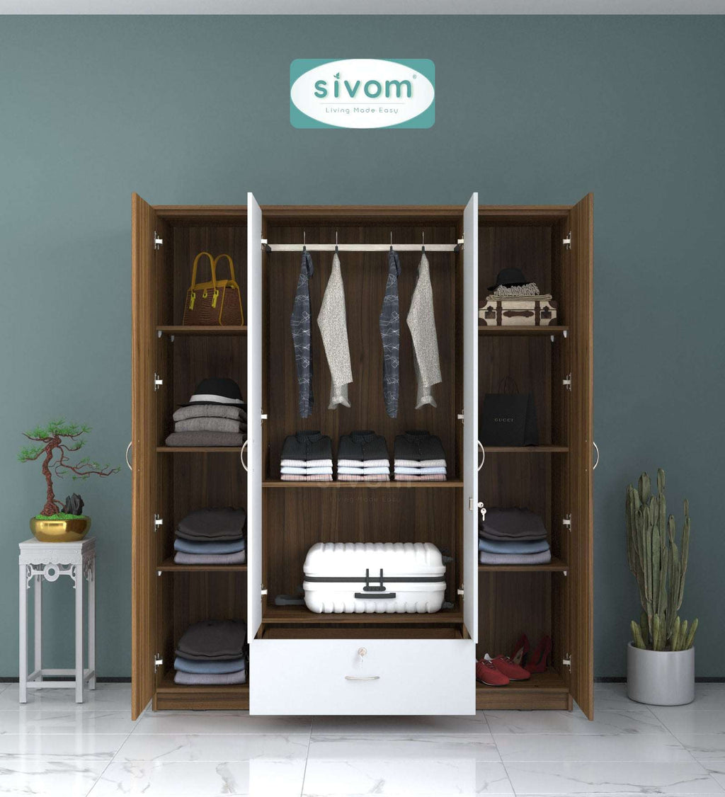 Sivom furniture SIVOM Oranch Multipurpose 4 Door Closet Engineered Wood 4 Door Wardrobe for Modern Homes | Elegant Design & Premium Finish