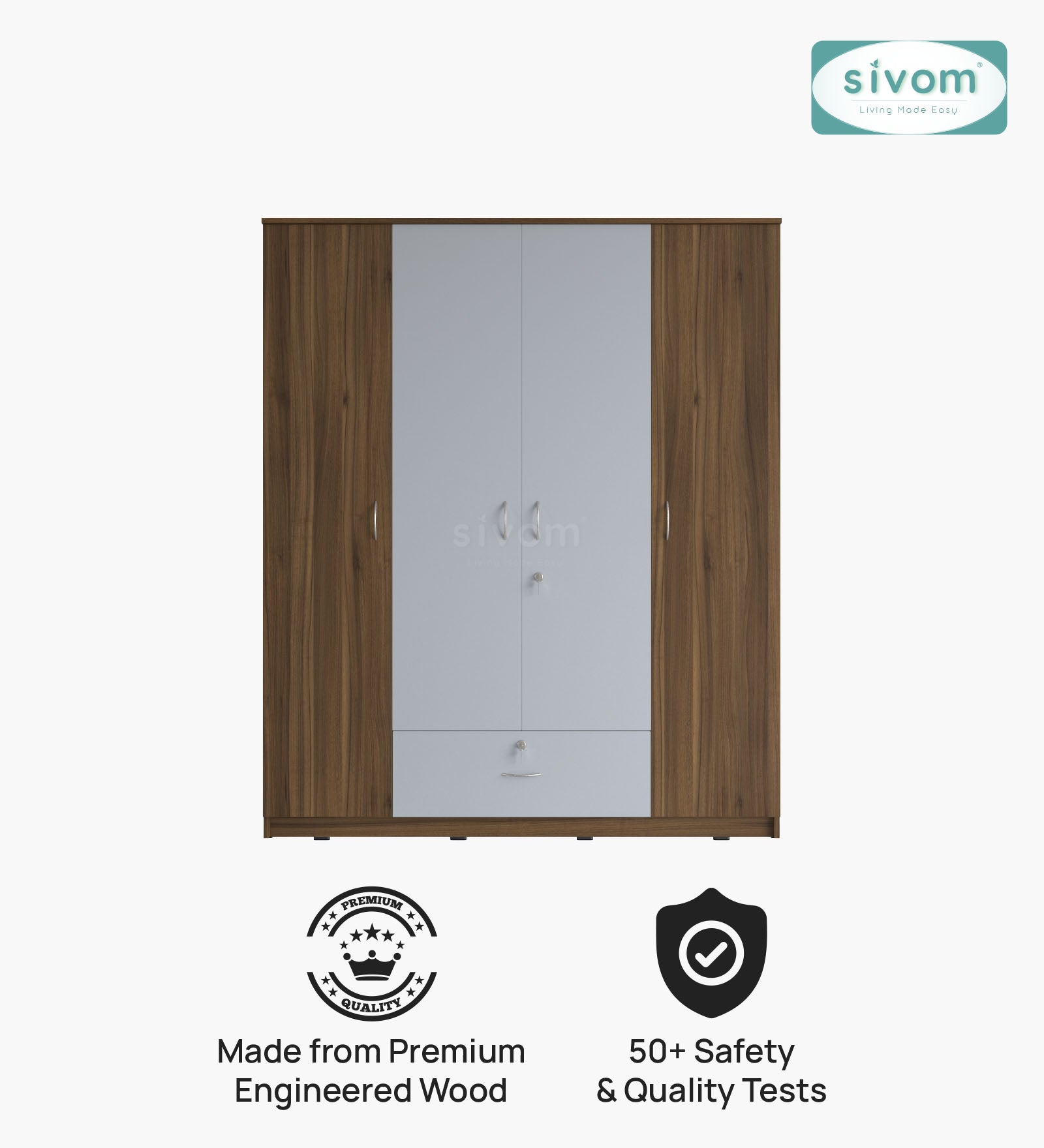Sivom furniture SIVOM Oranch Multipurpose 4 Door Closet Engineered Wood 4 Door Wardrobe for Modern Homes | Elegant Design & Premium Finish