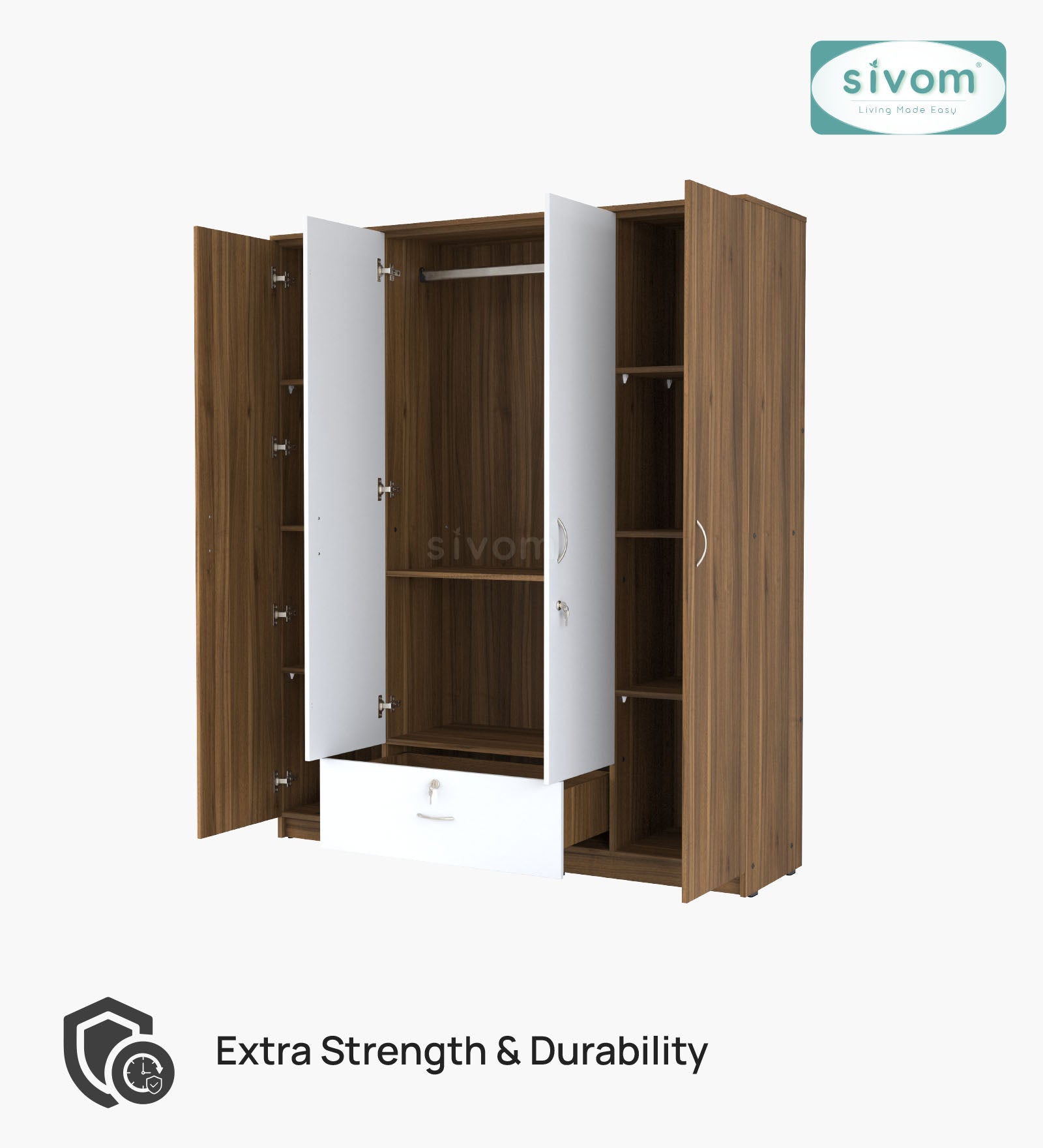 Sivom furniture SIVOM Oranch Multipurpose 4 Door Closet Engineered Wood 4 Door Wardrobe for Modern Homes | Elegant Design & Premium Finish