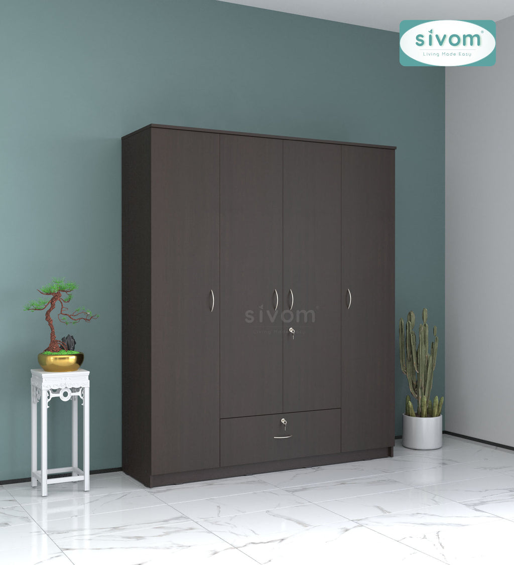 Sivom furniture SIVOM Oranch Multipurpose 4 Door Closet Engineered Wood 4 Door Wardrobe for Modern Homes | Elegant Design & Premium Finish