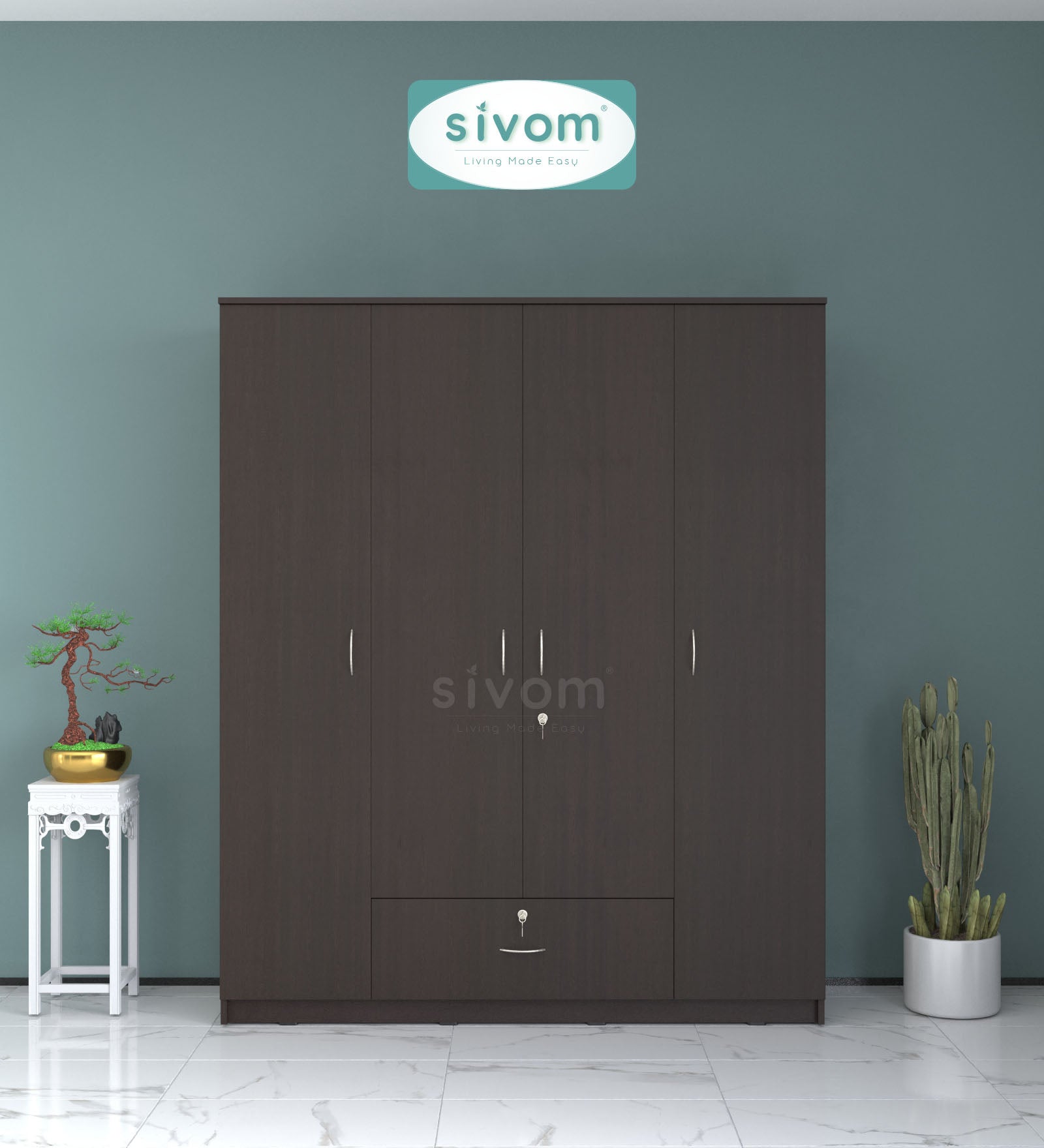 Sivom furniture SIVOM Oranch Multipurpose 4 Door Closet Engineered Wood 4 Door Wardrobe for Modern Homes | Elegant Design & Premium Finish