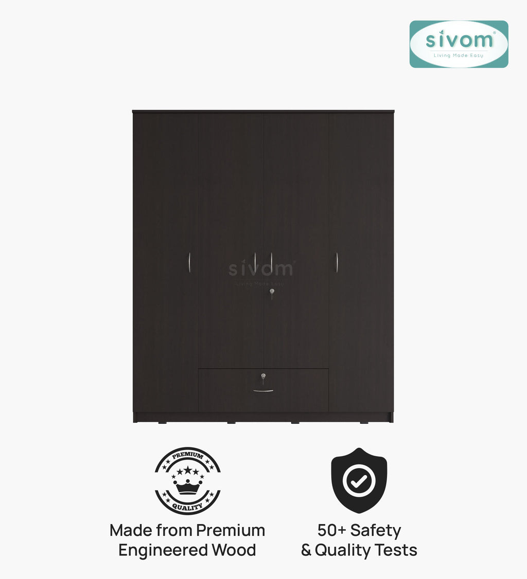 Sivom furniture SIVOM Oranch Multipurpose 4 Door Closet Engineered Wood 4 Door Wardrobe for Modern Homes | Elegant Design & Premium Finish
