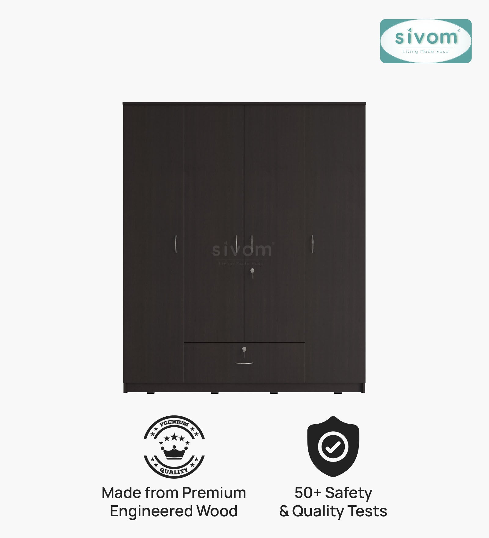 Sivom furniture SIVOM Oranch Multipurpose 4 Door Closet Engineered Wood 4 Door Wardrobe for Modern Homes | Elegant Design & Premium Finish