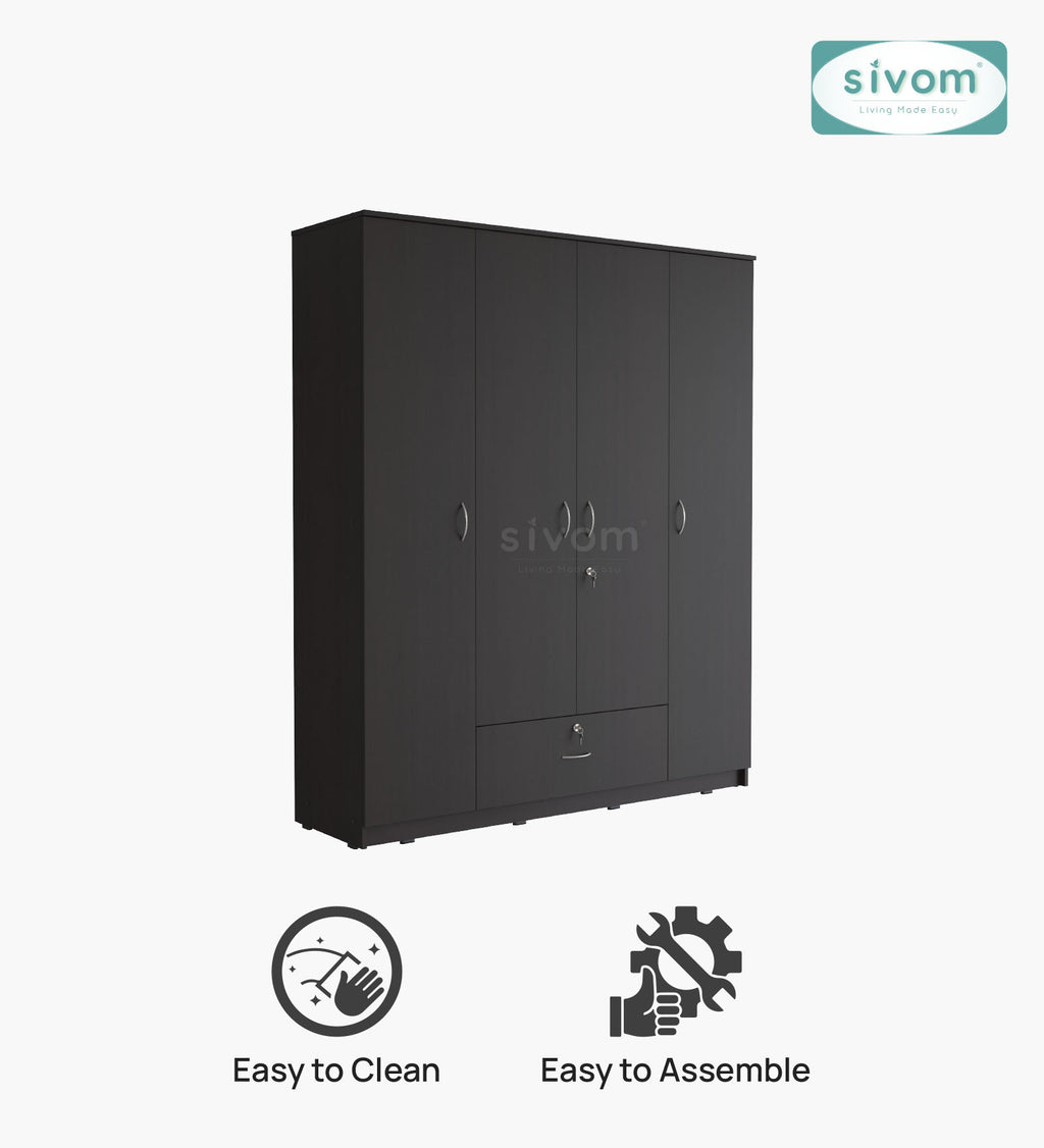 Sivom furniture SIVOM Oranch Multipurpose 4 Door Closet Engineered Wood 4 Door Wardrobe for Modern Homes | Elegant Design & Premium Finish