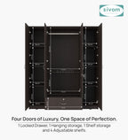 Sivom furniture SIVOM Oranch Multipurpose 4 Door Closet Engineered Wood 4 Door Wardrobe for Modern Homes | Elegant Design & Premium Finish