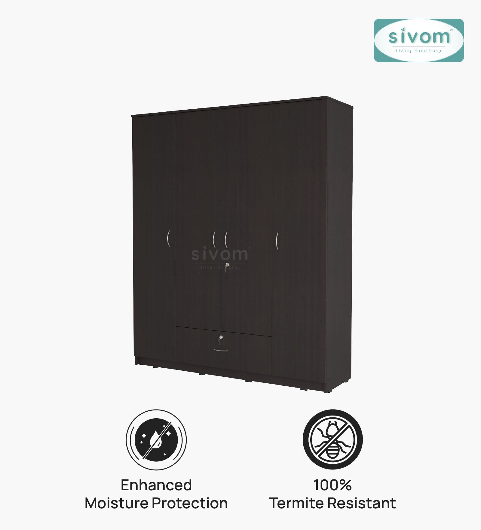 Sivom furniture SIVOM Oranch Multipurpose 4 Door Closet Engineered Wood 4 Door Wardrobe for Modern Homes | Elegant Design & Premium Finish