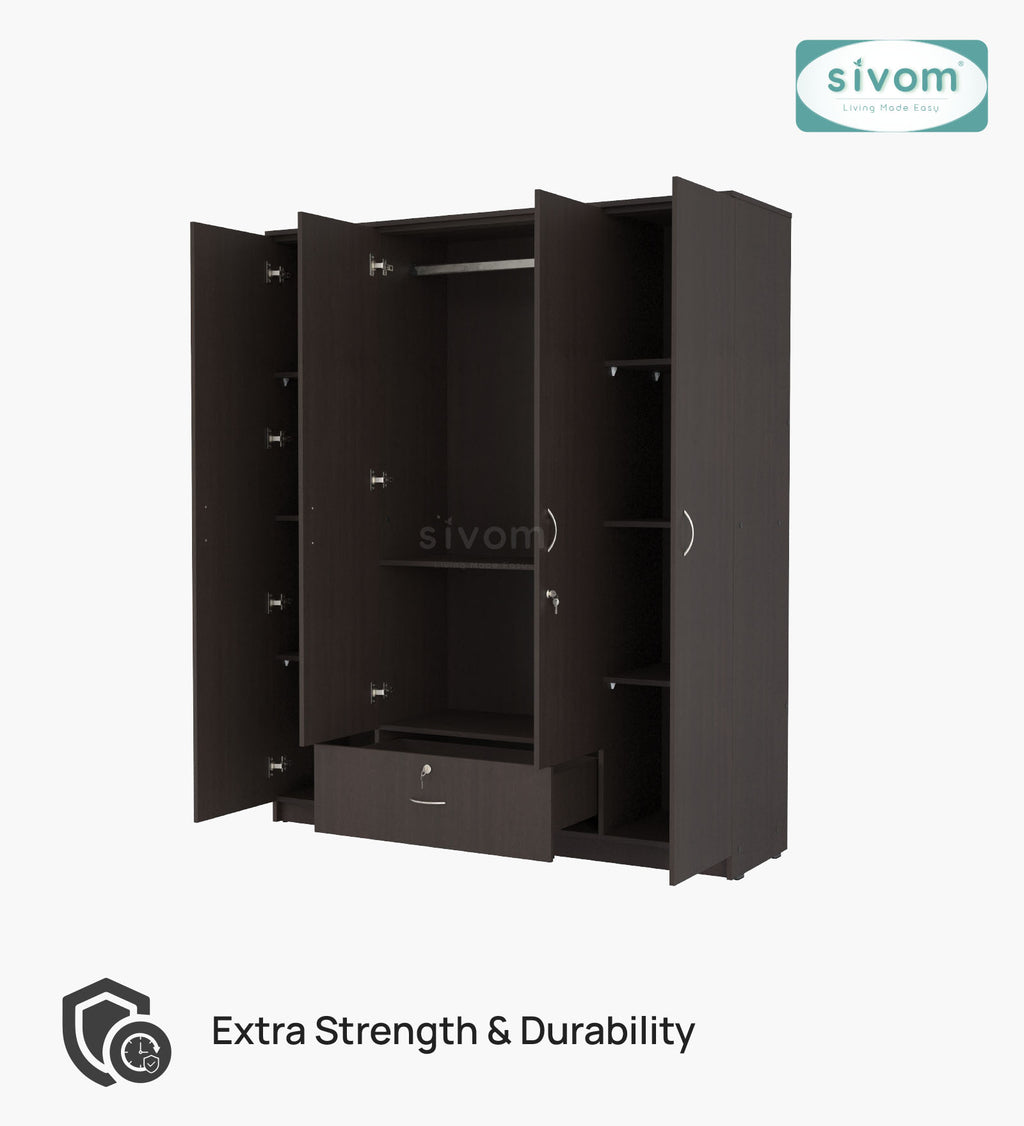 Sivom furniture SIVOM Oranch Multipurpose 4 Door Closet Engineered Wood 4 Door Wardrobe for Modern Homes | Elegant Design & Premium Finish
