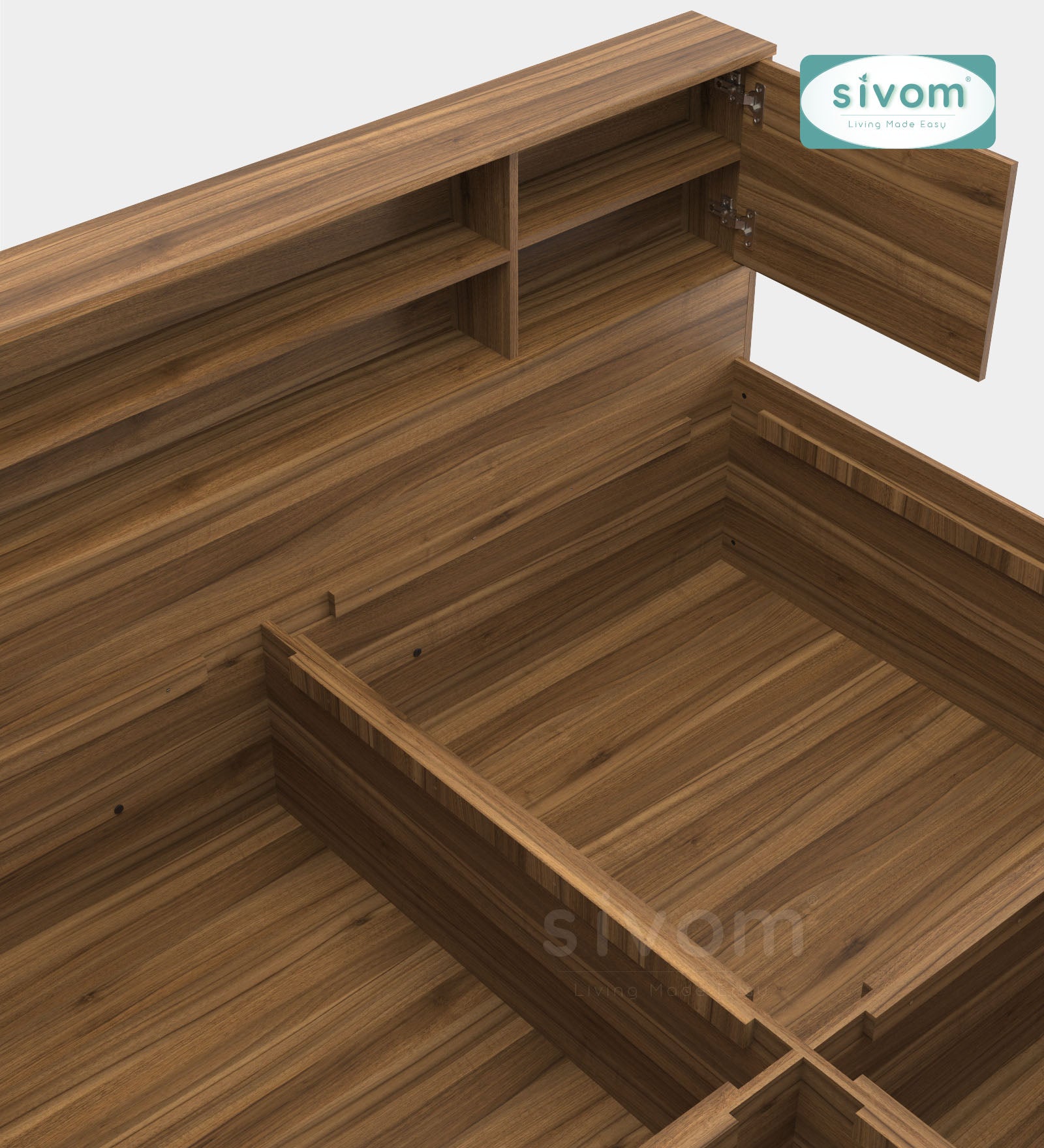 Sivom SIVOM Orient Modular Box Bed with Storage Engineered Wood King Box Bed for Modern Homes | Elegant Design & Premium Finish