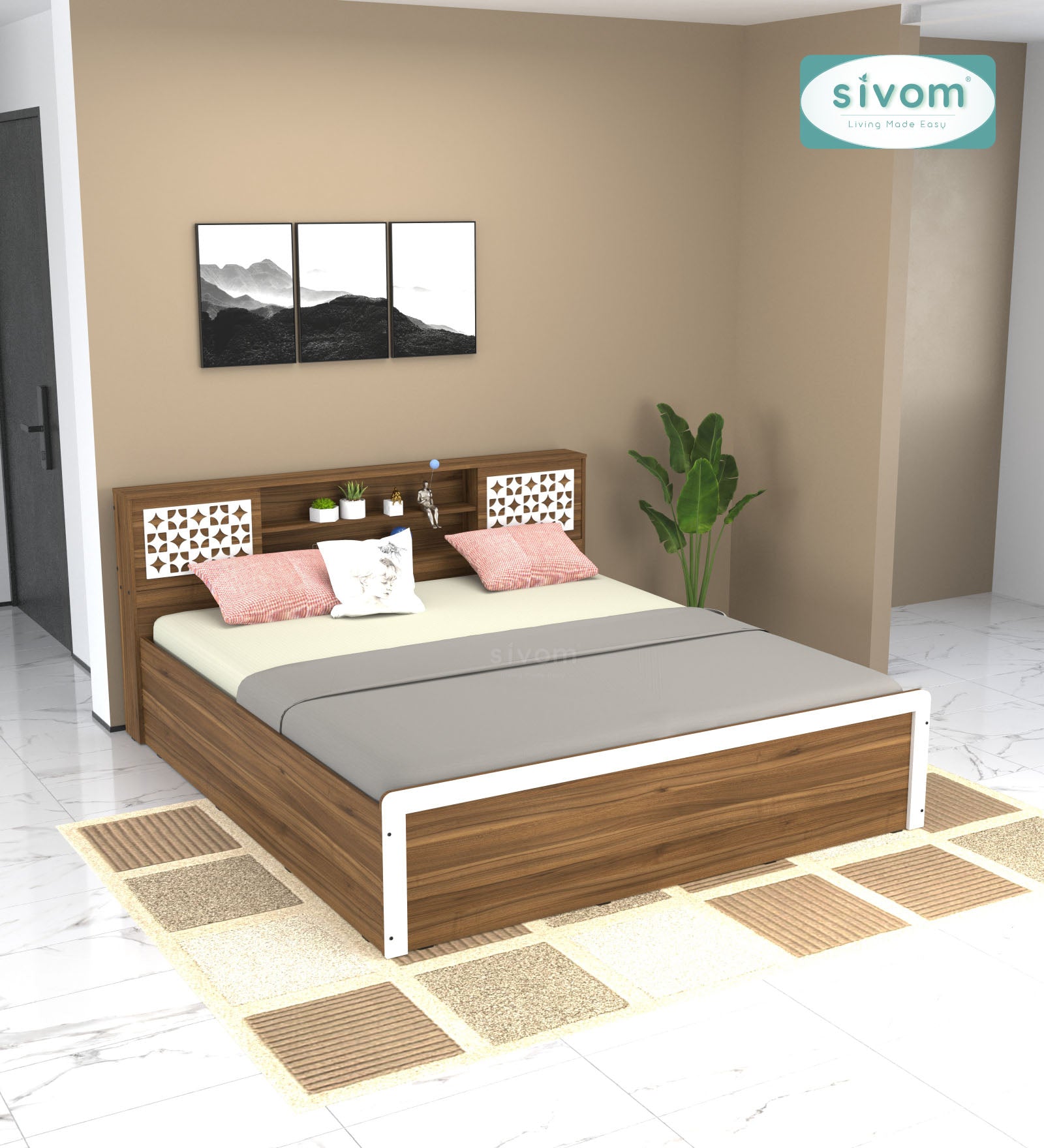 Sivom SIVOM Orient Modular Box Bed with Storage Engineered Wood King Box Bed for Modern Homes | Elegant Design & Premium Finish