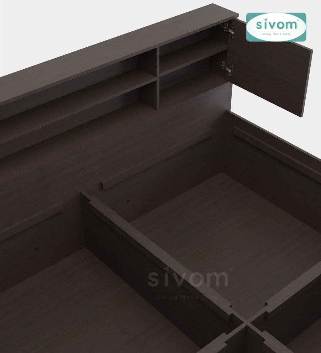 Sivom SIVOM Orient Modular Box Bed with Storage Engineered Wood King Box Bed for Modern Homes | Elegant Design & Premium Finish