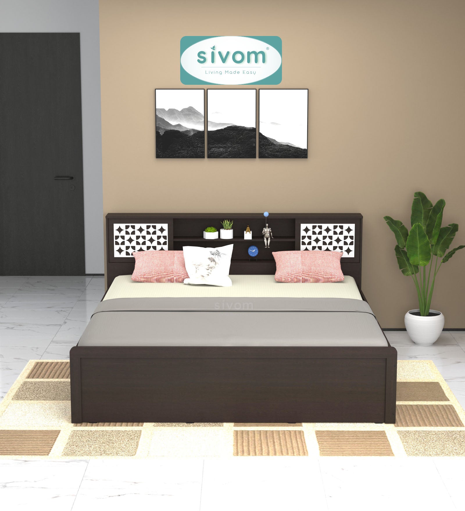 Sivom SIVOM Orient Modular Box Bed with Storage Engineered Wood King Box Bed for Modern Homes | Elegant Design & Premium Finish