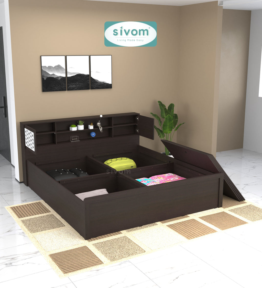 Sivom SIVOM Orient Modular Box Bed with Storage Engineered Wood King Box Bed for Modern Homes | Elegant Design & Premium Finish