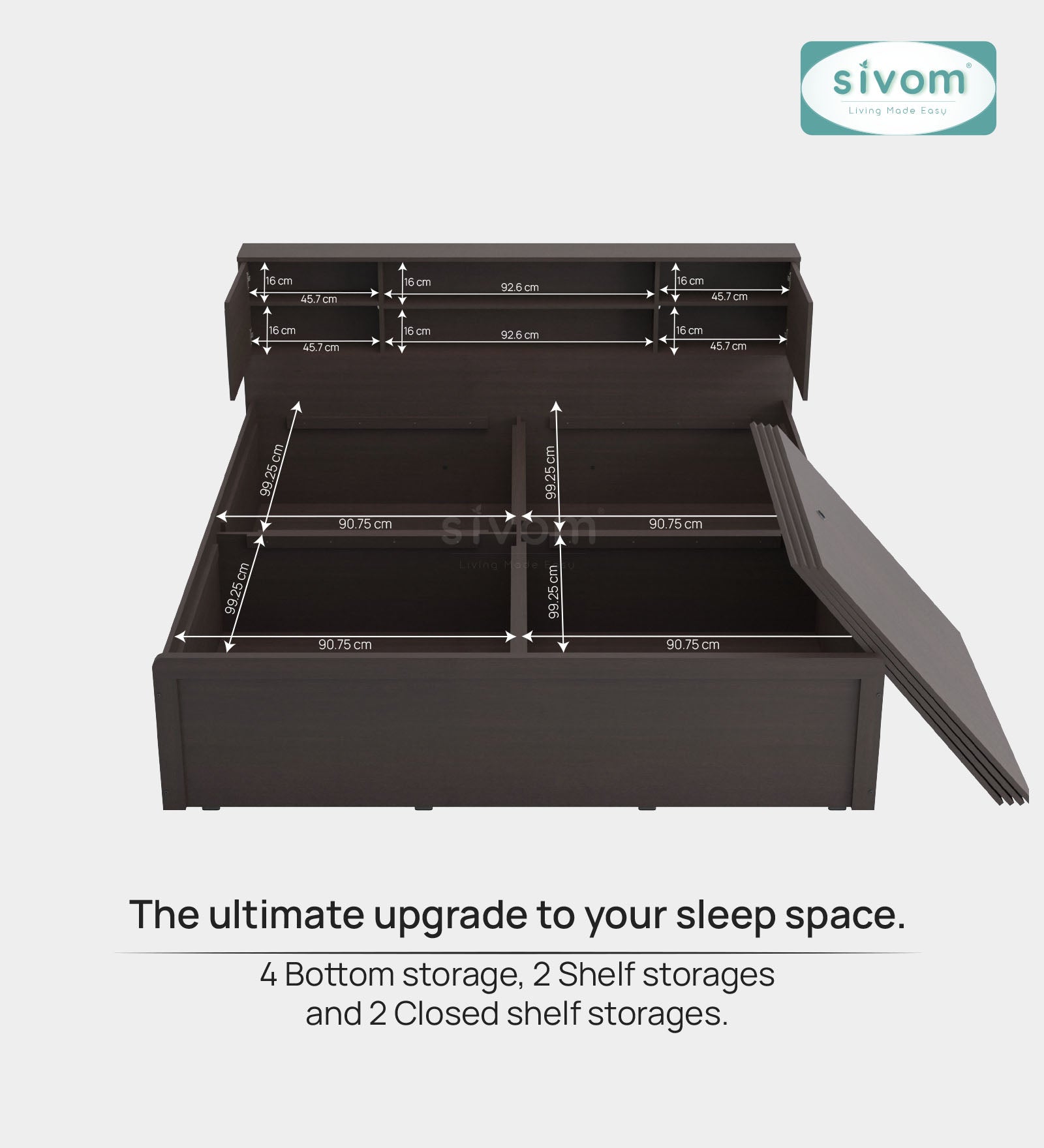 Sivom SIVOM Orient Modular Box Bed with Storage Engineered Wood King Box Bed for Modern Homes | Elegant Design & Premium Finish