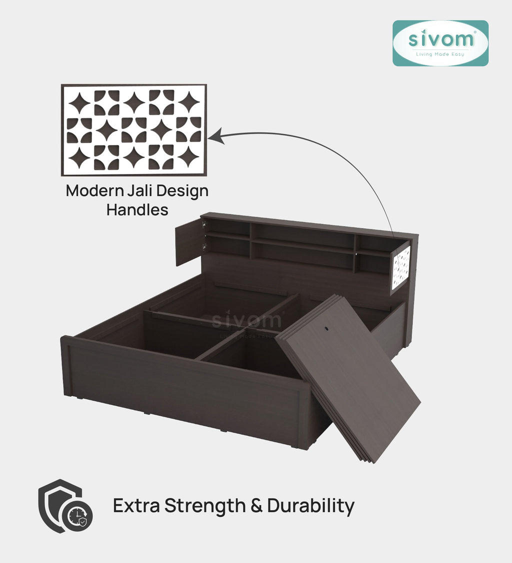 Sivom SIVOM Orient Modular Box Bed with Storage Engineered Wood King Box Bed for Modern Homes | Elegant Design & Premium Finish