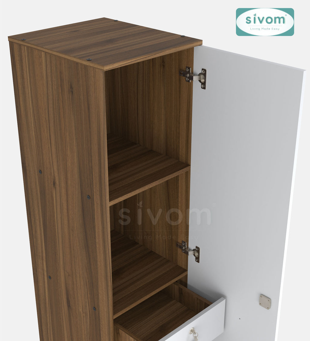 Sivom SIVOM Palette Multipurpose 1 Door Wardrobe / Spacious 4 Shelves with Drawer Engineered Wood 1 Door Wardrobe for Modern Homes | Elegant Design & Premium Finish