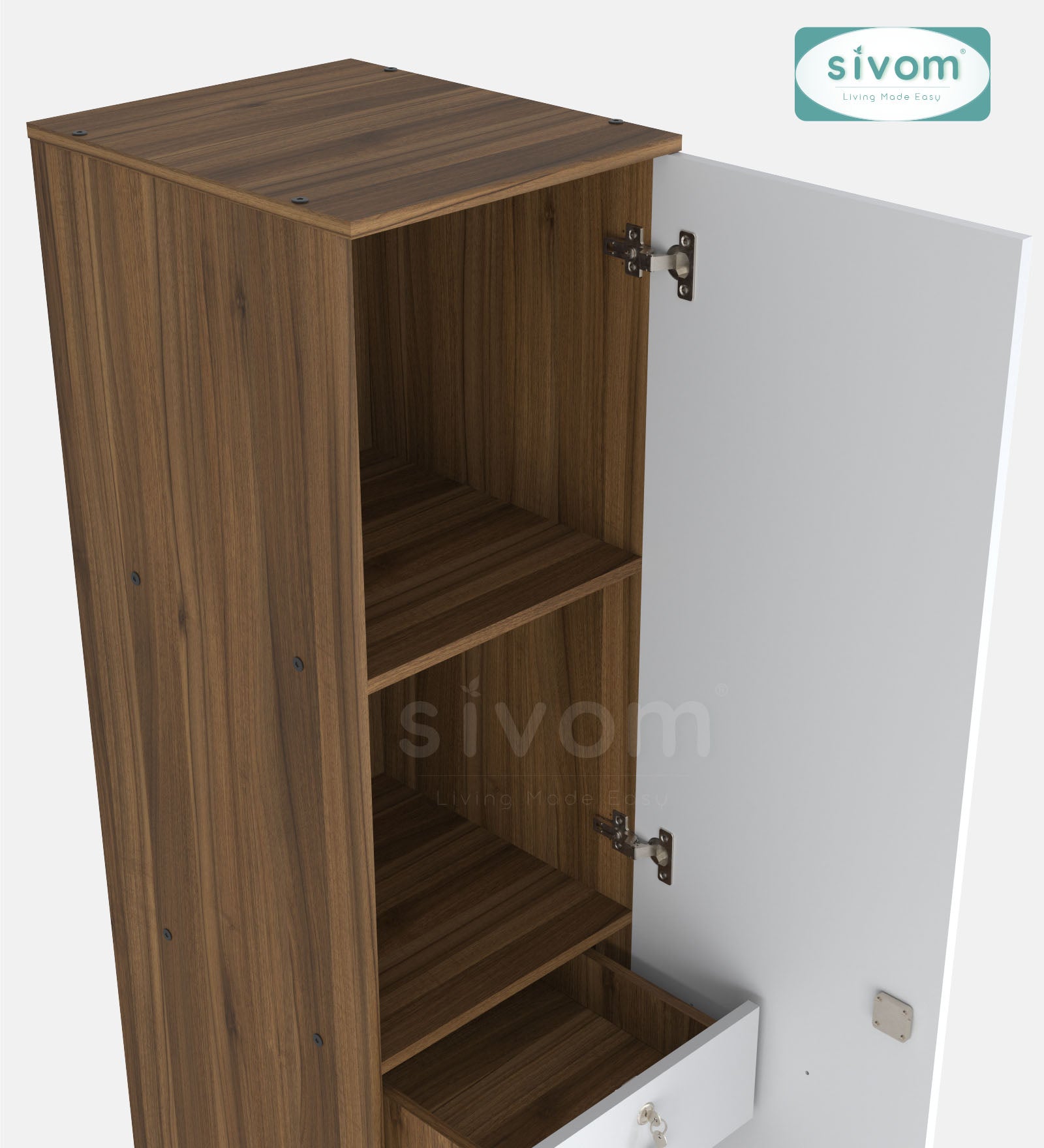 Sivom SIVOM Palette Multipurpose 1 Door Wardrobe / Spacious 4 Shelves with Drawer Engineered Wood 1 Door Wardrobe for Modern Homes | Elegant Design & Premium Finish