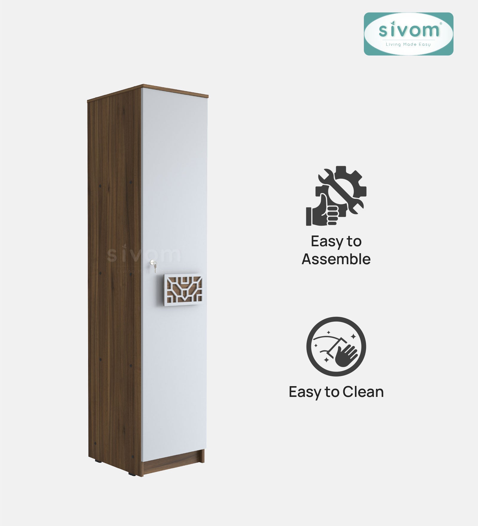 Sivom SIVOM Palette Multipurpose 1 Door Wardrobe / Spacious 4 Shelves with Drawer Engineered Wood 1 Door Wardrobe for Modern Homes | Elegant Design & Premium Finish