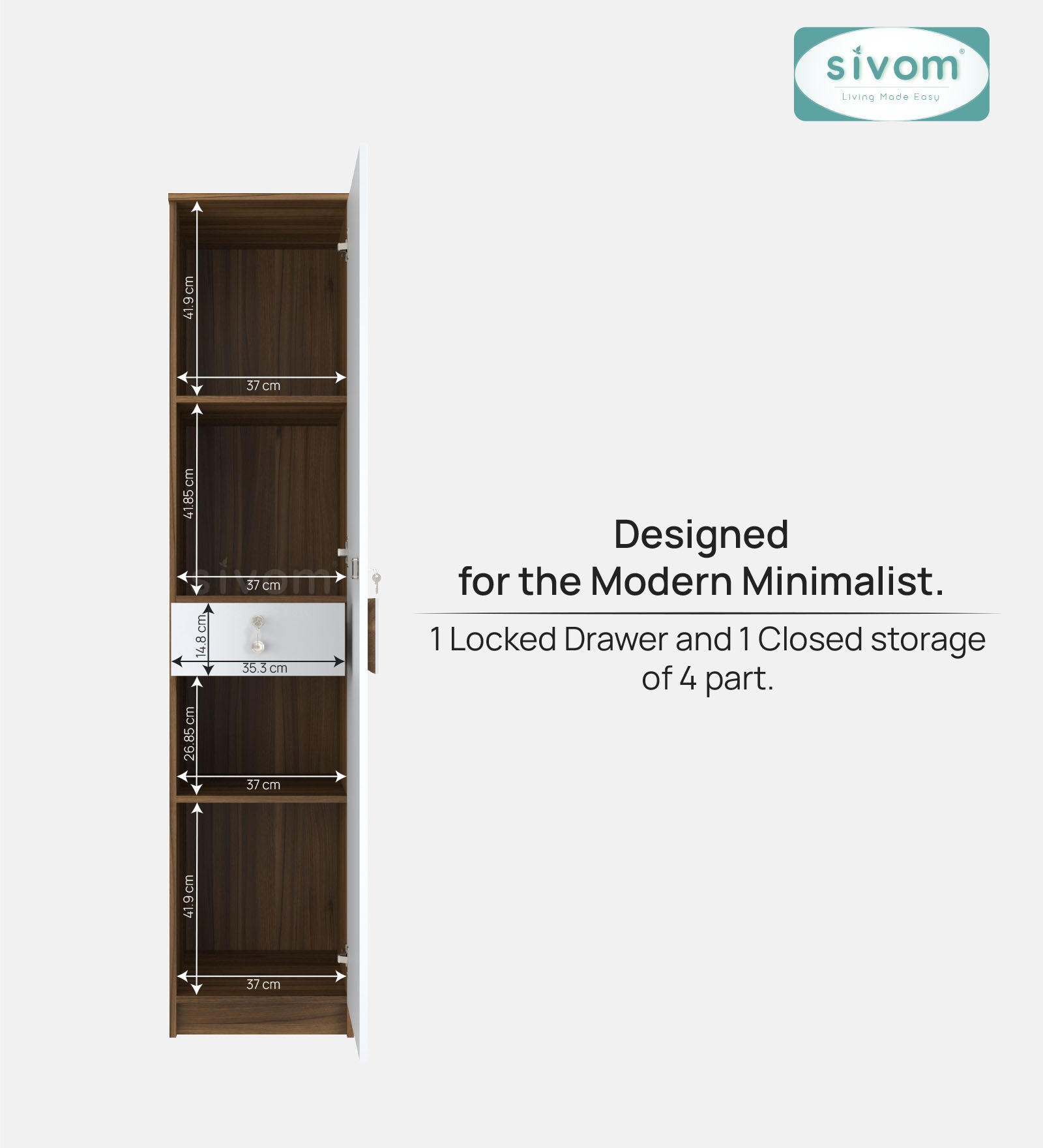 Sivom SIVOM Palette Multipurpose 1 Door Wardrobe / Spacious 4 Shelves with Drawer Engineered Wood 1 Door Wardrobe for Modern Homes | Elegant Design & Premium Finish