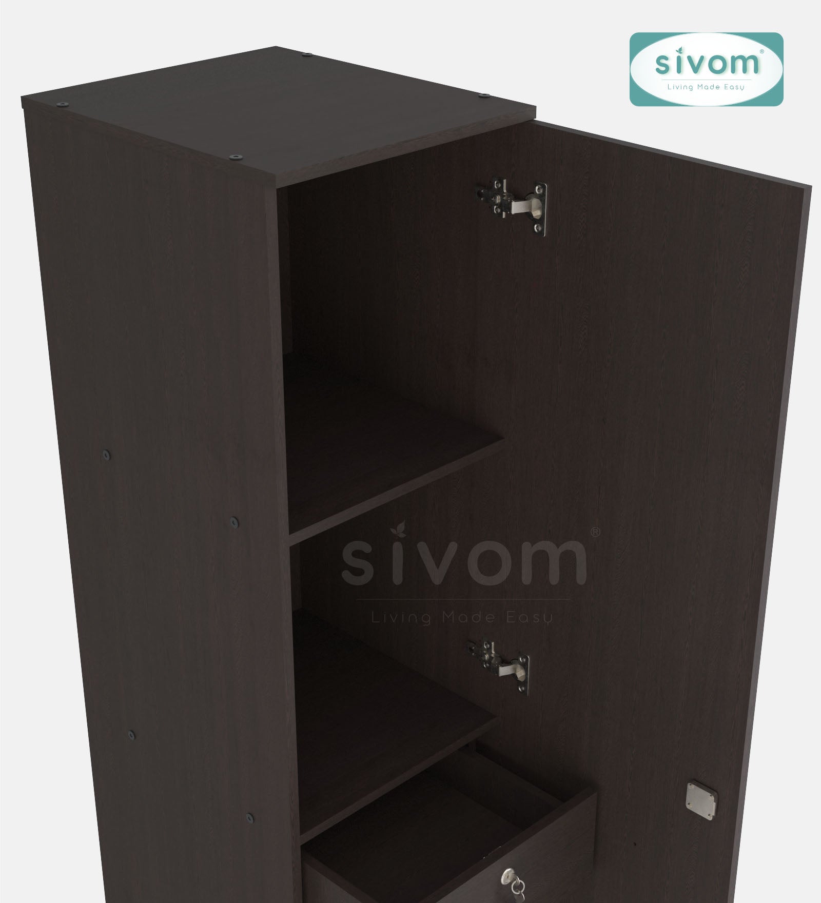 Sivom SIVOM Palette Multipurpose 1 Door Wardrobe / Spacious 4 Shelves with Drawer Engineered Wood 1 Door Wardrobe for Modern Homes | Elegant Design & Premium Finish