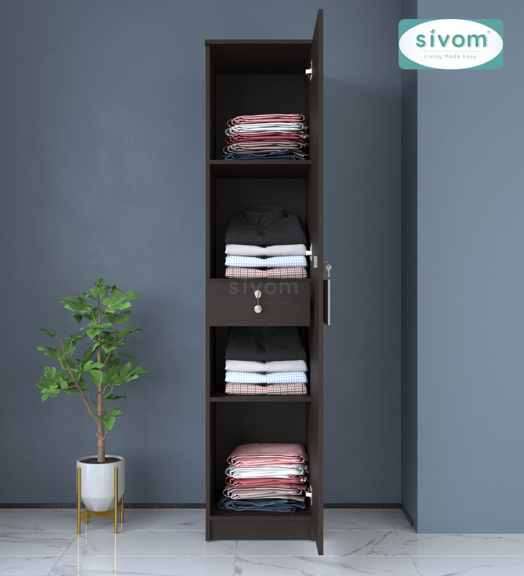 Sivom SIVOM Palette Multipurpose 1 Door Wardrobe / Spacious 4 Shelves with Drawer Engineered Wood 1 Door Wardrobe for Modern Homes | Elegant Design & Premium Finish