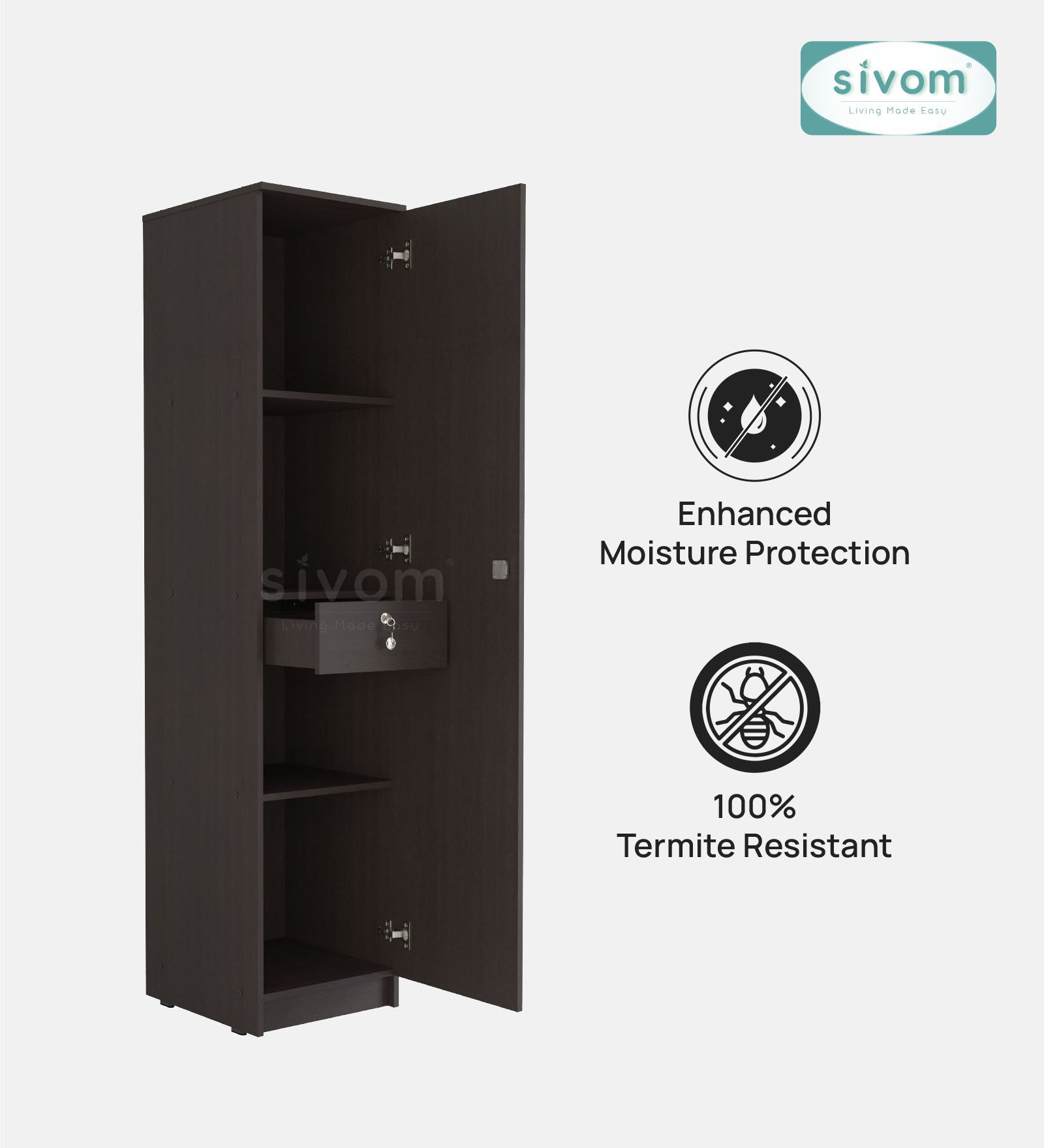Sivom SIVOM Palette Multipurpose 1 Door Wardrobe / Spacious 4 Shelves with Drawer Engineered Wood 1 Door Wardrobe for Modern Homes | Elegant Design & Premium Finish