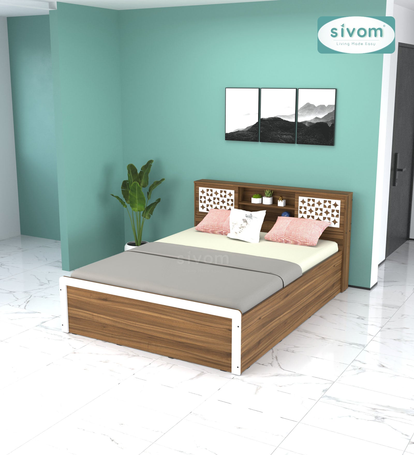 Sivom SIVOM Phoenix Modular Box Bed with Storage Engineered Wood Queen Box Bed for Modern Homes | Elegant Design & Premium Finish