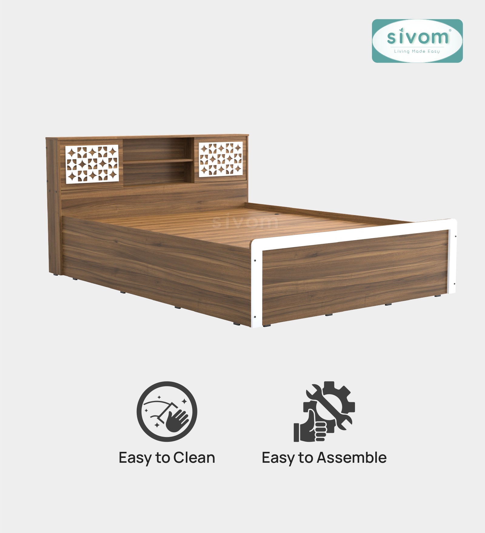 Sivom SIVOM Phoenix Modular Box Bed with Storage Engineered Wood Queen Box Bed for Modern Homes | Elegant Design & Premium Finish