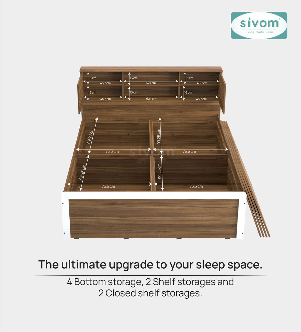 Sivom SIVOM Phoenix Modular Box Bed with Storage Engineered Wood Queen Box Bed for Modern Homes | Elegant Design & Premium Finish