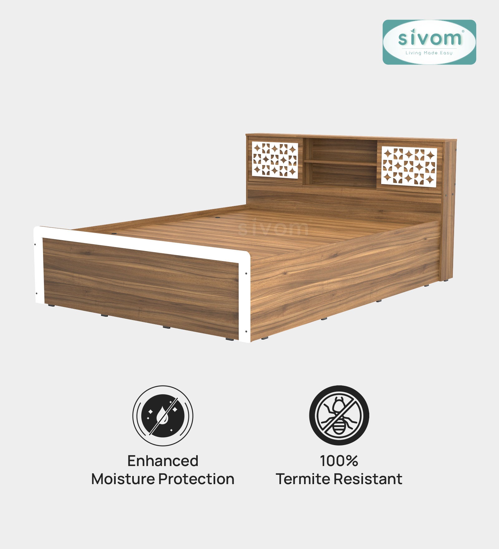 Sivom SIVOM Phoenix Modular Box Bed with Storage Engineered Wood Queen Box Bed for Modern Homes | Elegant Design & Premium Finish