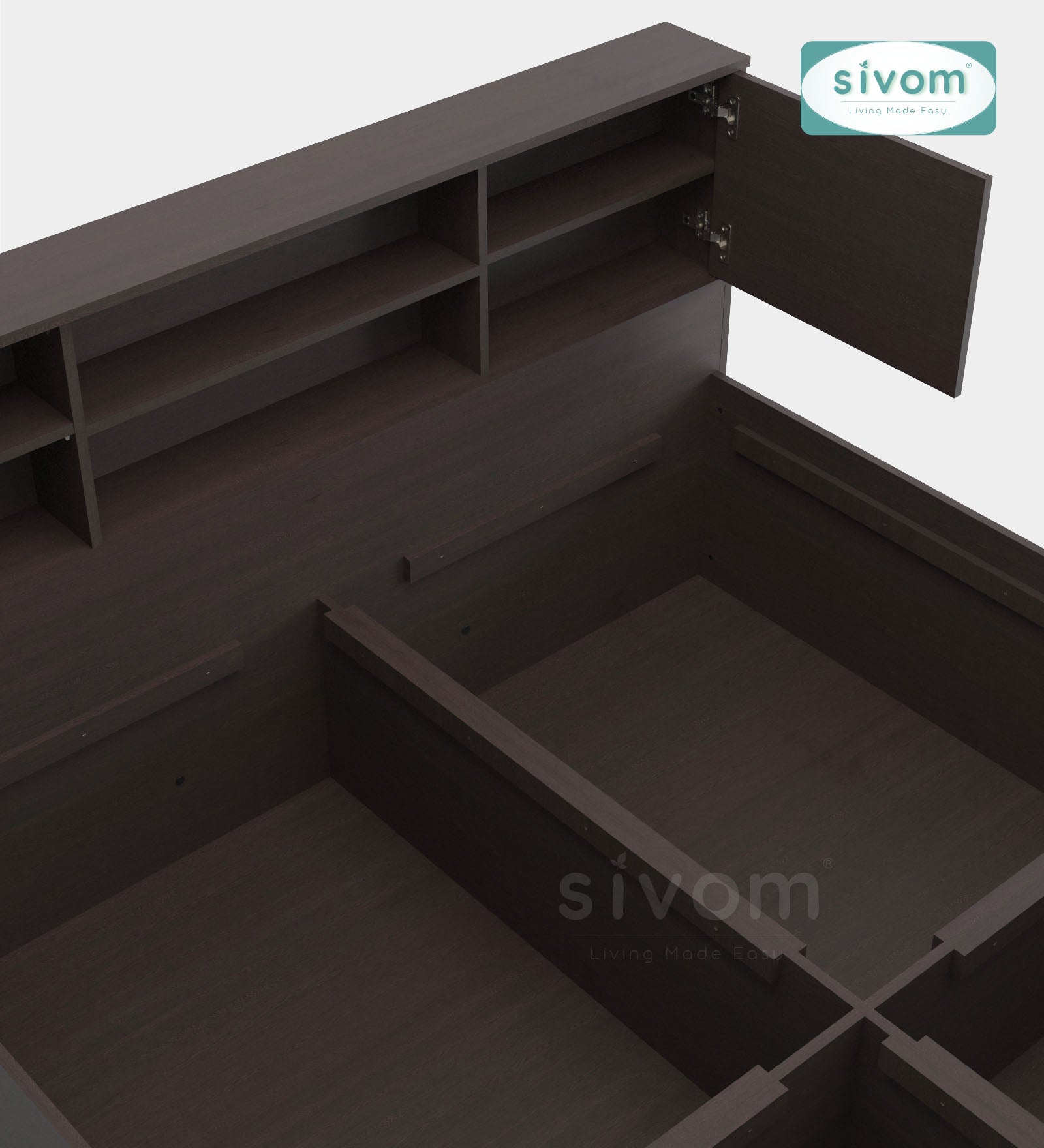 Sivom SIVOM Phoenix Modular Box Bed with Storage Engineered Wood Queen Box Bed for Modern Homes | Elegant Design & Premium Finish