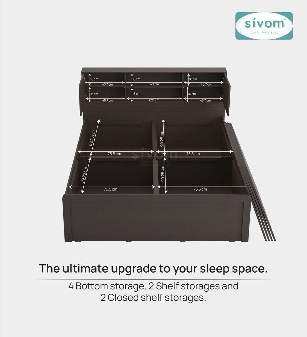 Sivom SIVOM Phoenix Modular Box Bed with Storage Engineered Wood Queen Box Bed for Modern Homes | Elegant Design & Premium Finish