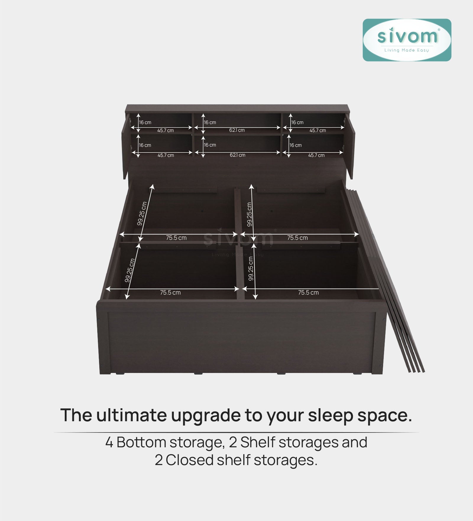 Sivom SIVOM Phoenix Modular Box Bed with Storage Engineered Wood Queen Box Bed for Modern Homes | Elegant Design & Premium Finish