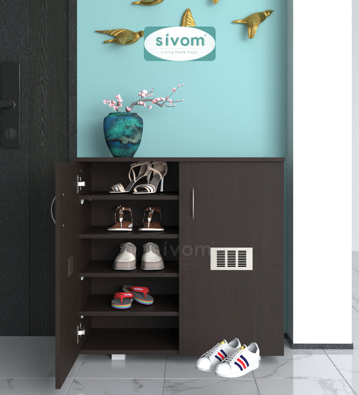 Sivom SIVOM PLATO Engineered Wood Shoe Stand (, 6 Shelves, Knock Down) for Modern Homes | Elegant Design & Premium Finish