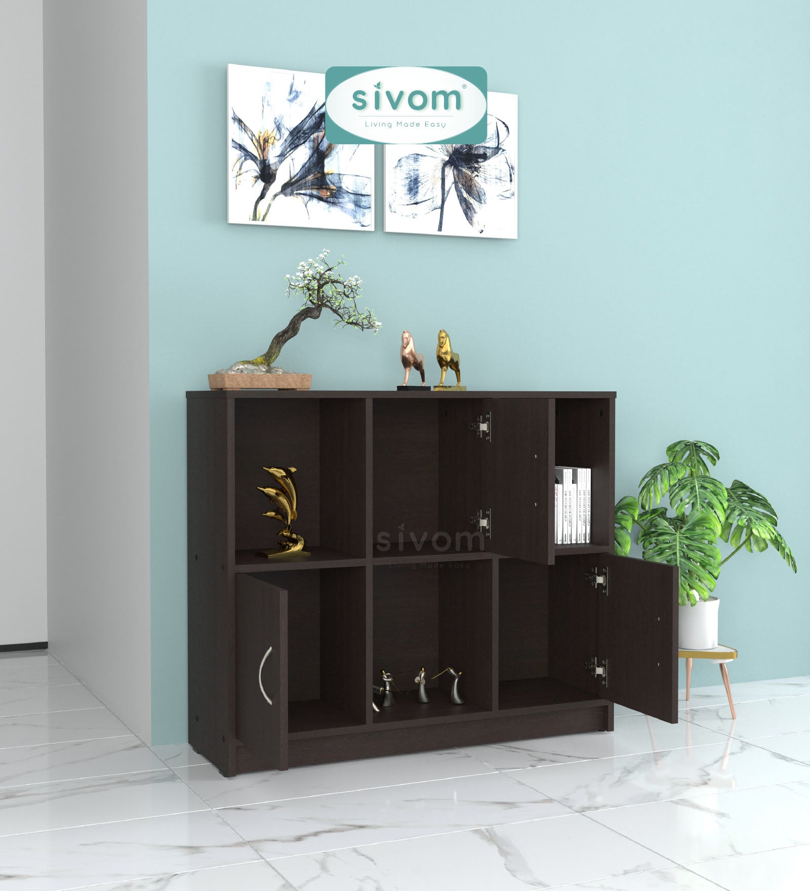 Sivom SIVOM Plaza Multipurpose Storage Unit/ Engineered Wood Free Standing Cabinet for Modern Homes | Elegant Design & Premium Finish